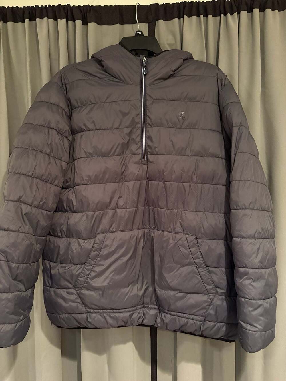 IZOD Puffer Jacket Size XL Gray Quilted Hooded Anorak Pullover